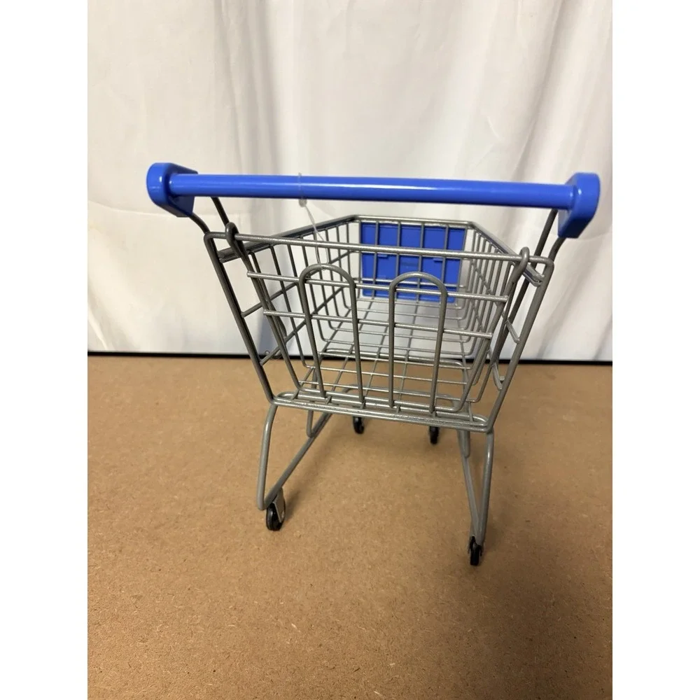 Mini Shopping Cart Walmart Toy Metal Basket w/ Wheels Desk Organizer 12